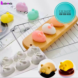 Khuôn tàu hũ thạch Silicon 3D mẫu Thỏ Heo 6 ô