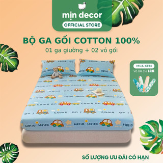 Bộ Ga Gối Cotton 100% Mịn Decor Bo Chun 20cm, Hoạ Tiết Dễ Thương