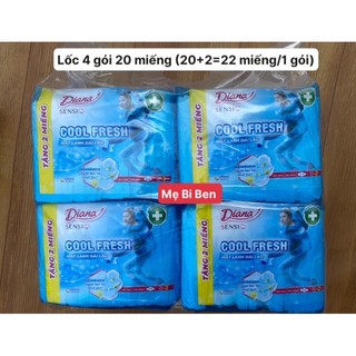 [Chính Hãng Gói 20+2] Bộ 4 gói Băng vệ sinh Diana SenSi Cool Fresh siêu mỏng cánh gói 20 miếng GÓI TIẾT KIỆM