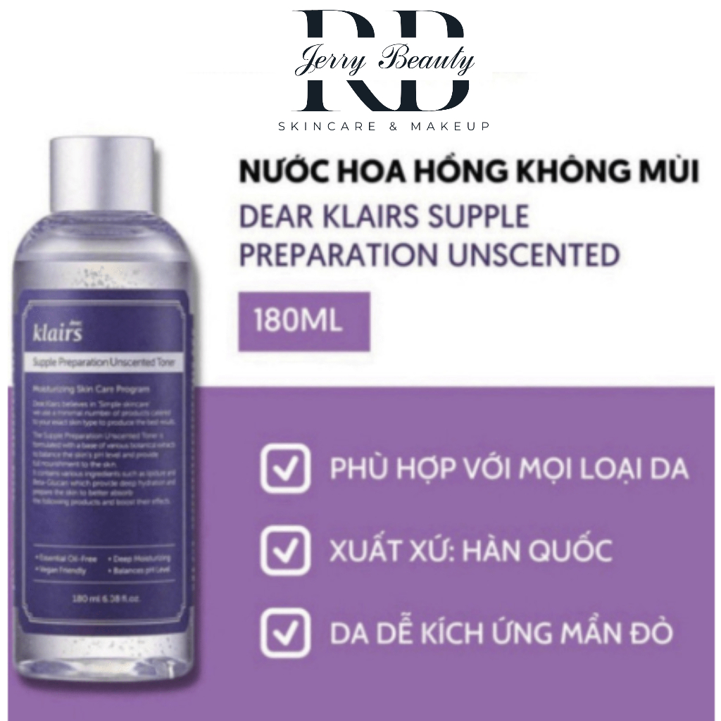Nước Hoa Hồng Không Mùi, toner Dear Klairs Dưỡng Ẩm Da Và Làm Mềm Da Supple Preparation Unscented 180ml