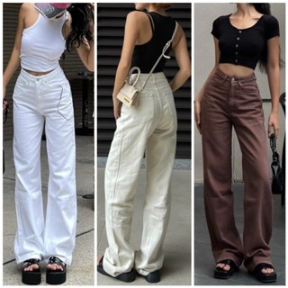 Quần jeans nữ ống suông rộng tone trắng, kem dài 103-106cm (RCT) chất jean dày không co giãn  Sofm Wear- Chuyên Jeans Nữ