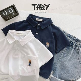  Áo polo ngắn tay in hình gấu dễ thương chất liệu cotton thoáng mát cổ polo mềm mại cho bé 9-25kg 24A002