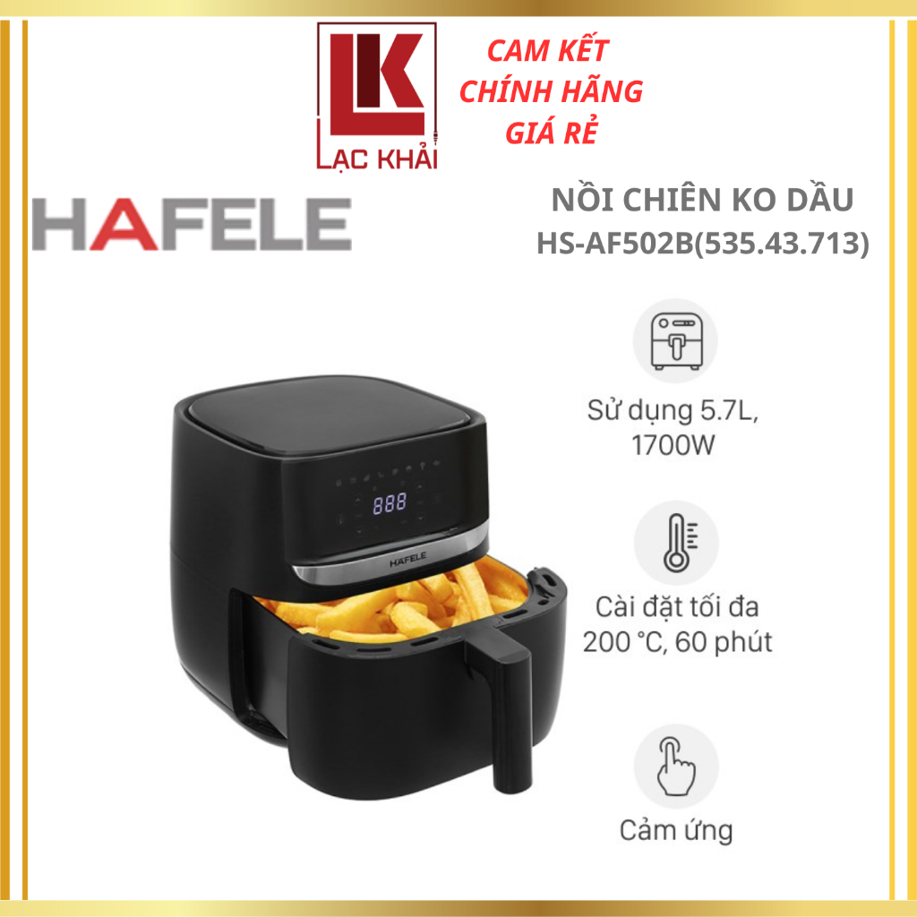Nồi chiên không dầu Hafele HS-AF502B (535.43.713) 5.7 lít - Công suất 1700W, Rapid Air, vỉ tách dầu 