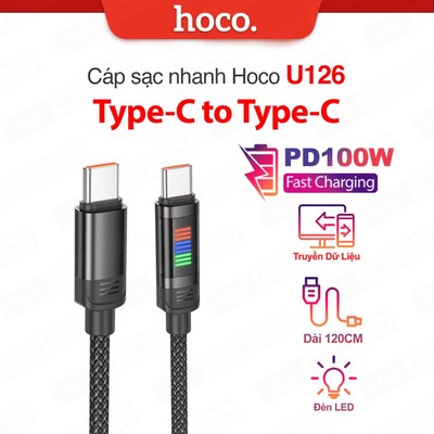 Cáp sạc nhanh PD100W Type-C to Type-C Hoco U126 hỗ trợ truyền dữ liệu dùng cho Laptop/Smartphone dài 120CM