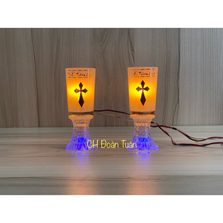 Một cặp đèn ly điện thuỷ tinh - đèn ly thánh giá công giao cao 16cm