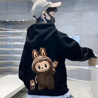Áo Hoodie Nỉ Bé Trai CONXINH Hình In chữ LABUBU NÂU Thời Trang Thu Đông Cho Bé Từ 14kg Đến 48kg