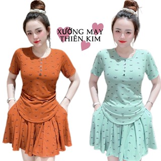 set đồ đùi quần ống xòe, in nơ nguyên bộ, cổ tròn táy áo cộc, áo vạt bầu dễ thương - TK288