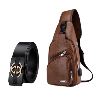 Combo túi đeo chéo nam dc297 tặng thắt lưng nam gg01