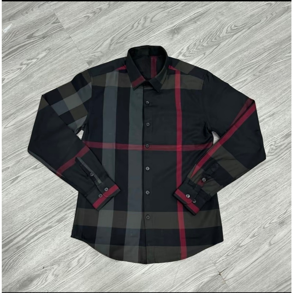 Áo sơ mi nam đen kẻ đỏ dài tay sang trọng mền mịn thoáng mát mẫu mới-KING77FASHION