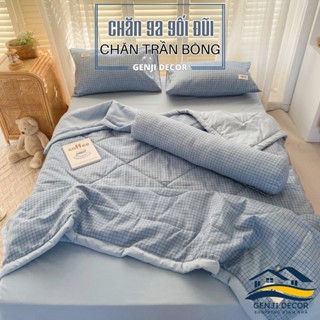Bộ chăn ga gối đũi kẻ trần bông Genji Decor mẫu 2 đầy đủ kích thước đệm