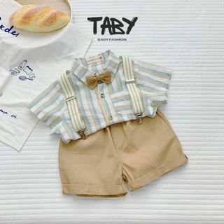  Set sơ mi công tử TABY KIDS 4 chi tiết kèm đai nịt quần chất liệu đũi mềm mại kết hợp quần thô mềm TA191