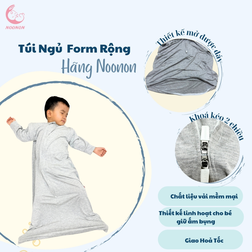 Túi Ngủ Cho Bé NOONON Loại Cao Cấp Có Ống Tay Tháo Rời - 3 tháng-5 tuổi Hè Thu Đông Mã TNHT01 Dùng Sau Nhộng Chũn
