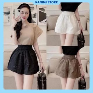 Quần Short Nữ Tacta Ống Rộng Cạp Chun, Quần Đùi Phồng In Hoa Dập Nổi, Quần Đùi Ống Rộng SIÊU XINH KIANIMI