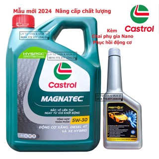 Combo Dầu nhớt tổng hợp ô-tô Castrol Magnatec Stop-Star 5w30 4.000ml + Phụ gia nano tăng độ nhớt