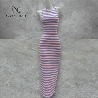 D767 - Đầm Body Dài Sát Nách Sọc Basic - Ngọc Lucie
