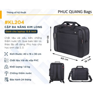 Cặp xách học sinh màu đen đa năng kim long #kl204