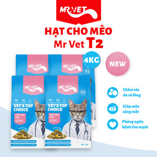 Thức Ăn Cho Mèo MRVET Thế Hệ T2 Mới, Combo 4 Gói 1KG Tăng Cường Omega 3 Giúp Mượt Lông, Giảm Rụng