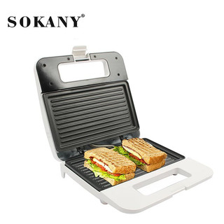 Máy kẹp nướng bánh mì, máy kẹp bánh mì SOKANY 750W làm nóng đều 2 mặt khuôn, bánh thơm ngon