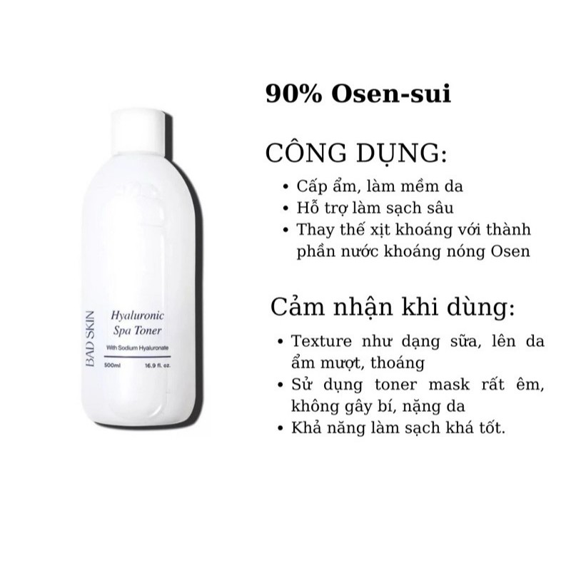 Nước hoa hồng Toner Badskin Hyaluronic Spa Toner 500ml Bad Skin Collagen Bomb | BigBuy360 - bigbuy360.vn