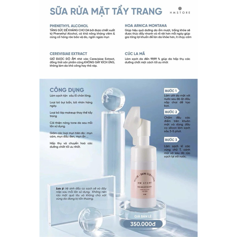 SỮA RỬA MẶT WHITE SKIN CLEANSER HM STORE