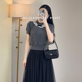 𝐍𝐠𝐨𝐜𝐚𝐧𝐡𝟔𝟗𝟓𝟗 A457 Áo len cổ nơ màu ghi nữ Quảng Châu phong cách tiểu thư sang trọng Hàn Quốc