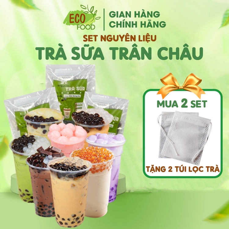  Set nguyên liệu pha trà sữa 15 Ly Phúc Long Thái Xanh Đường Đen set tự nấu- EcoFood 
