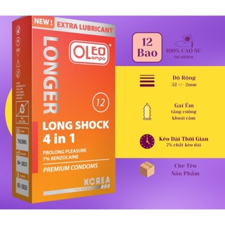 Bao cao su Kéo dài thời gian, Gai OLEO LAMPO 4 IN 1 LONG SHOCK - 12 cái