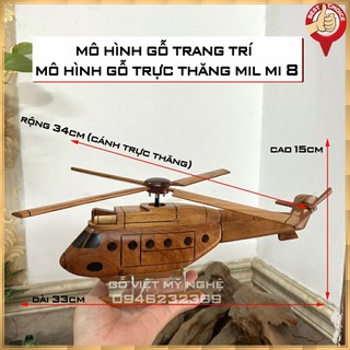 Mô hình máy bay gỗ trang trí - mô hình gỗ máy bay trực thăng Mil Mi 8 của Nga - Gỗ tự nhiên
