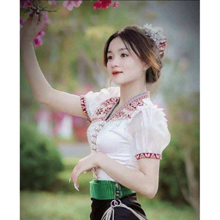 Áo Cóm Cổ V Thổ Cầm Tay Tơ Riềm Cộc , Áo cóm Dân tộc