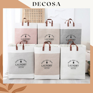 Giỏ đựng đồ giặt vải bố có quai xách da DECOSA