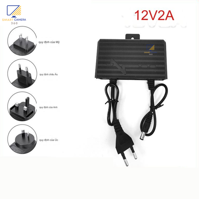 Nguồn adapter 12V-2A dùng cho camera giám sát có móc treo tường