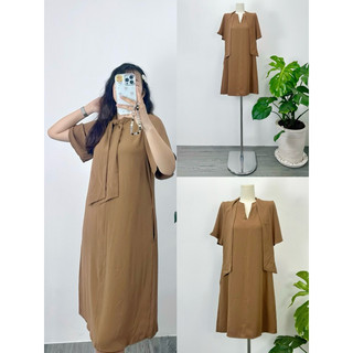 HIPU.VNXK - Đầm hobbs suông tay ngắn buột nơ cổ 2 màu.