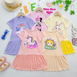 [Bé 9-19kg] Đầm Váy Ngắn Tay Thun Lạnh Chữ A Minky Mom Mềm Mịn Mát cho bé gái