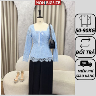 Áo bigsize nữ kiểu cổ vuông nơ tay dài vải ren mềm mịn dự tiệc đi chơi MON big size 50 - 90kg