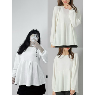 HIPU.VNXK - Áo colza babydoll trắng tay dài cổ tròn.