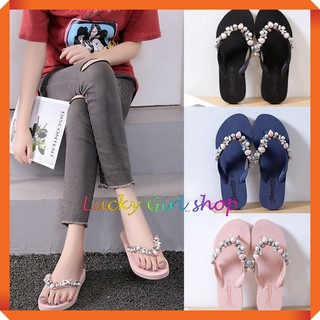 [SIÊU KUTE] Dép Nữ Xỏ Ngón Dép Tông Nữ Quai Đính Ngọc/ Sò Ốc Sang Chảnh Size 35-38 - Hàng Thái Lan - Lucky Girl shop