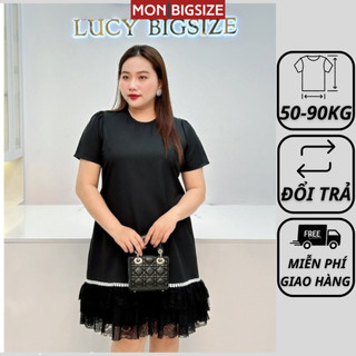 Váy bigsize nữ đầm dự tiệc đi chơi kiểu cổ tròn from suông đuôi cá vải cotton MON big size 50 - 90kg