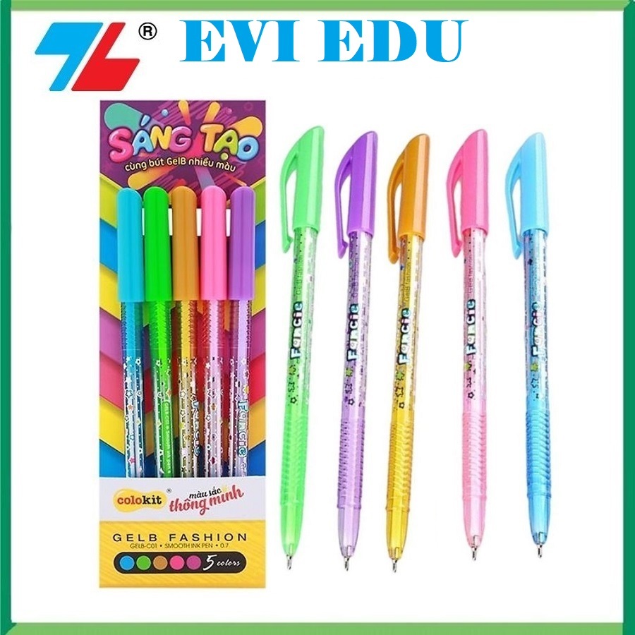 Bộ 5 cây bút gel 5 màu Thiên Long GelB-C01 / GeLB C01 ngòi 0.7mm