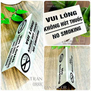 Loại 2 mặt để bàn/ Biển cấm hút thuốc, biển không hút thuốc , No Smoking cho khách sạn, nhà hàng bằng inox 304 cao cấp