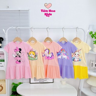 [Bé 7-19kg] Đầm Váy Ngắn Tay Chữ A Thun Lạnh Minky Mom Mềm Mịn Mát Cho Bé Gái