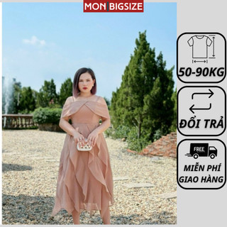 Váy bigsize nữ đầm dự tiệc đi chơi kiểu bẹt vai tua rua vải ánh kim sang trọng quý phái MON big size 50 - 90kg