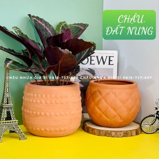 Chậu trồng cây bằng đất nung,Chậu gốm Bát Tràng,Chậu vân nổi trồng cây cảnh,sen đ,xương rồng