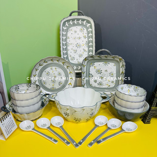 Bát đĩa sứ decor, Chén dĩa dễ thương, Bát ăn cơm Bộ chén dĩa hoạ tiết cúc hoạ mi siêu đẹp sang trọng
