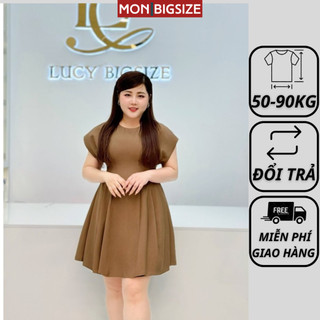 Váy bigsize nữ đầm dự tiệc đi chơi kiểu cổ tròn dáng xòe chiết eo vải cotton mềm mịn MON big size 50 - 90kg