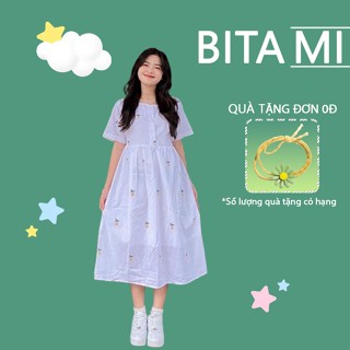 Đầm babydoll trắng hoa nhí, Váy form suông rộng dễ thương, chất đũi mềm mịn, phong cách ullzang Hàn Quốc, QUYNHANHPUKA