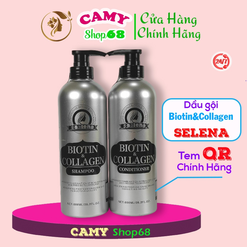 Cặp Dầu Gội Xả Biotin Collagen Selena _ Giảm Rụng Tóc,Phục Hồi Tóc Khô Xơ, Hư Tổn Hàng Chính Hãng _ 