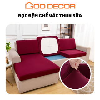 Bọc đệm ghế sofa màu trơn GOO Decor, bọc ghế sofa vải thun sữa co giãn mềm mại