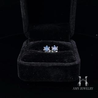 (ĐVT: 1 CHIẾC) Bông tai nụ unisex bạc 925 xi bạc - xi bạch kim đính đá Moissanite Xanh Dương BAM01
