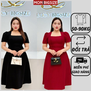 Váy bigsize nữ đầm dự tiệc đi chơi kiểu cổ vuông tay phồng sang chảnh vải tuyết mưa mêm mịn MON big size 50 - 90kg