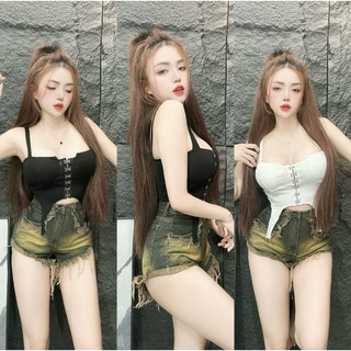 Áo croptop 2 dây phối khuy có kèm mút đệm